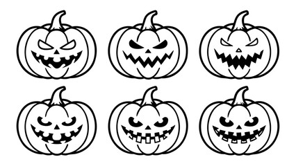 Halloween pumpkin line art vector clip art set