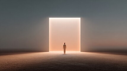 Modern Spiritual Awakening Silhouette with Illuminated Cross in Minimalist Dark Space for Premium Faith and Hope Marketing Campaigns