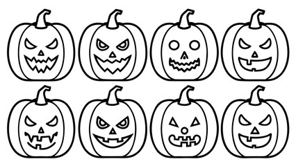 Halloween pumpkin line art vector clip art set