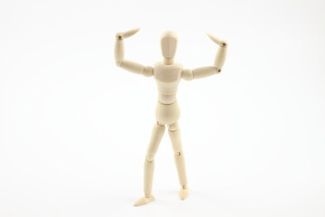 白い背景で映える、デッサン人形の力こぶ