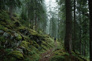 Fototapeta premium Trekking in the woods at the Alpine foothills of Upper Bavaria
