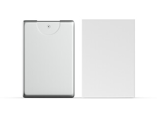 Metallic finish pocket perfume mockup, fragrance sample tester container mock up for branding, 3d illustration.