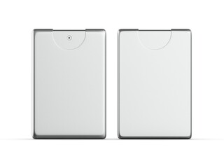 Metallic finish pocket perfume mockup, fragrance sample tester container mock up for branding, 3d illustration.