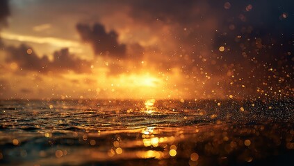 Golden sunset over stormy sea