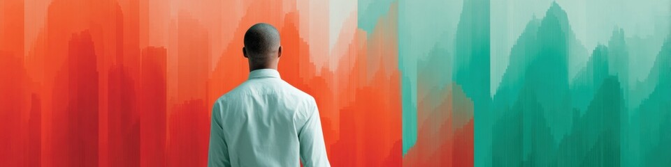 Fototapeta premium Professional Businessman Observing Volatile Market Trends on Wall Display Modern High-Quality Investment Vigilance for Corporate Marketing Content