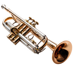 Obraz premium A Stunning Close-Up of a Gleaming Trumpet: Brass Instrument, Musical, Gold, Silver, Melody, Harmony, Jazz, Music, Musical Instrument, Closeup Photography