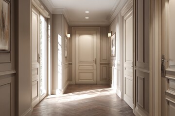 Obraz premium Typical apartment interior hallway entrance with door renovations