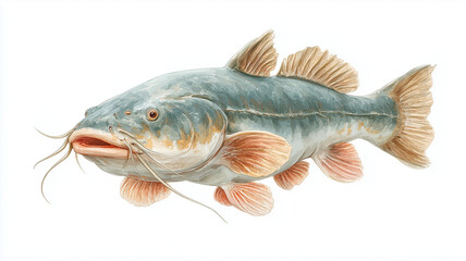 Obraz premium Watercolor Illustration of Catfish on White Background