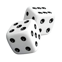 Closeup of Two White Dice with Black Dots, Rolling Dice Game, Chance and Luck Concept, 3D Rendered Image