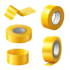 Assortment of Yellow Adhesive Tapes Rolls in Different Sizes and Shapes for Packaging and DIY Projects