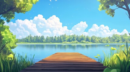 A stunning lake with a wooden pier extending into the calm waters