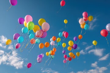 Vibrant balloons soaring in the sky