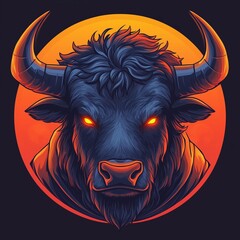 Modern mascot neon yellow logo of bull for cyber players, video game teams, social networks.