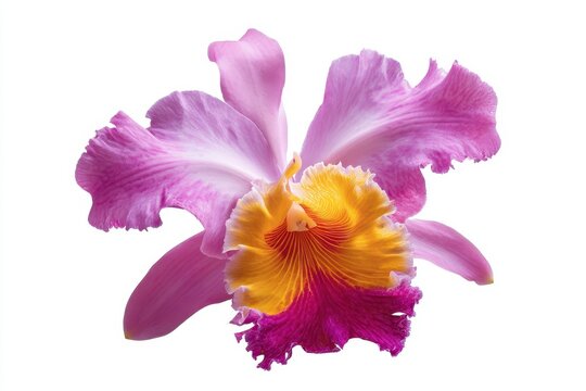 vibrant cattleya orchid blossom on white backdrop