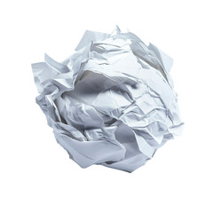 Obraz premium A crumpled ball of white paper on an isolated background, representing the idea of tabling documents or papers in a corporate atmosphere. Isolated on a white background PNG