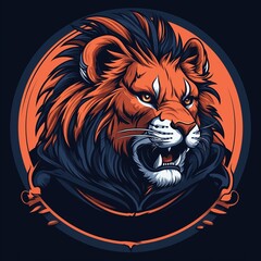 Obraz premium Modern mascot logo of orange lion for cyber players, video game teams, social networks.