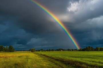 Obraz premium vivid rainbow over the grassy field