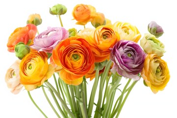 Colorful Ranunculus Flowers Bouquet Bright Pink Orange Yellow Purple Green