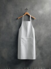 White apron hanging on wooden hook against textured wall