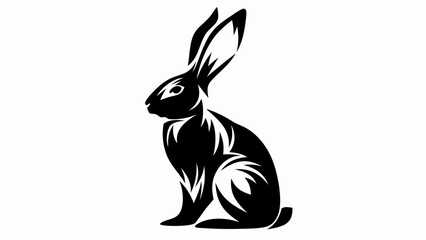 Illustration of a black rabbit sitting upright with long ears and detailed fur design on its body