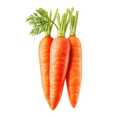Freshly Harvested Vibrant Orange Carrots with Green Tops, Close-up Studio Shot of Three Carrots against a Black Background, Healthy Food