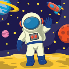 Cute Astronaut Floating In Space Cartoon Vector Icon Illustration. Technology Science Icon Concept Isolated Premium Vector. Flat Cartoon Style.