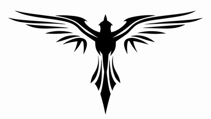 Stylized black silhouette of a bird with outstretched wings in a tattoo like design format image