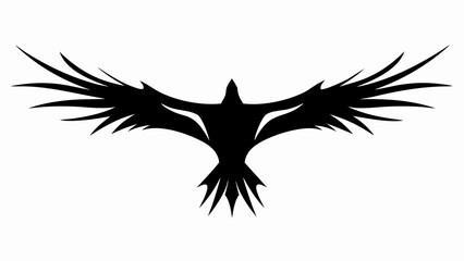 Silhouette of a stylized raven in flight with outstretched wings on a white background design element