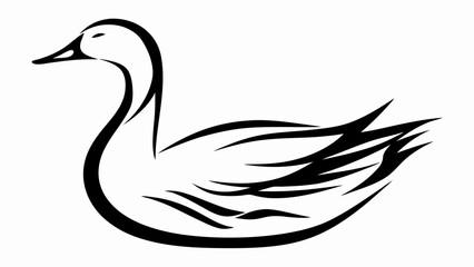 A stylized black and white illustration of a swan with curved lines and minimalist design elements
