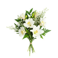 A fresh bouquet of white lilies and alstroemeria isolated on transparent background