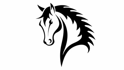 Elegant black and white horse head with flowing mane in a minimalist style vector illustration
