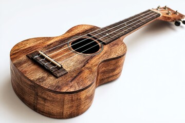 Fototapeta premium Wooden ukulele on a white backdrop