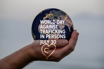 Hands holding a world globe symbolizing World Day Against Trafficking in Persons observed on July thirtieth.