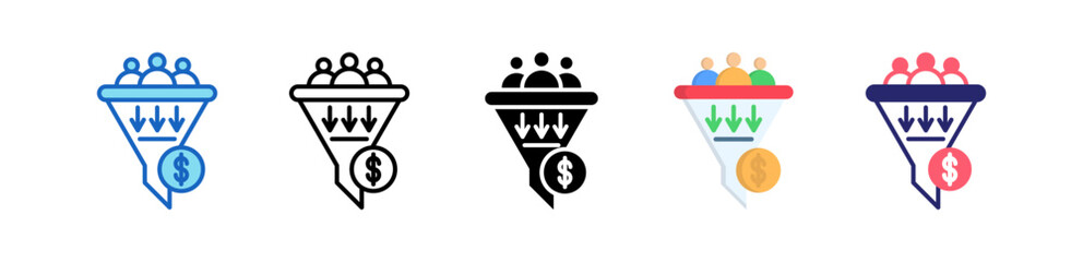 Sales Funnel Multiple Style Icon Set Collection.  