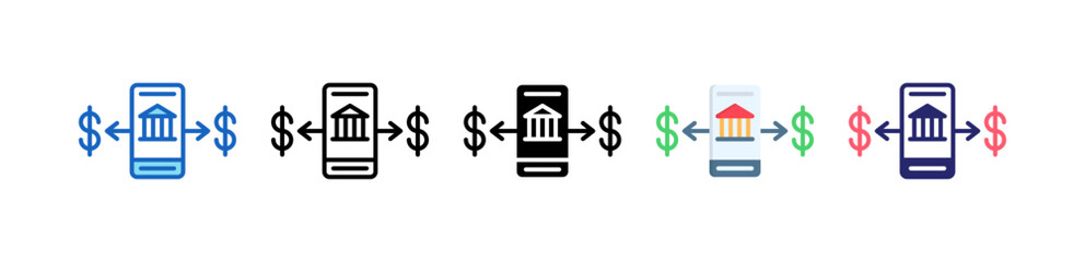 Mobile Banking Multiple Style Icon Set Collection.  