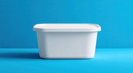 White plastic container on a blue background