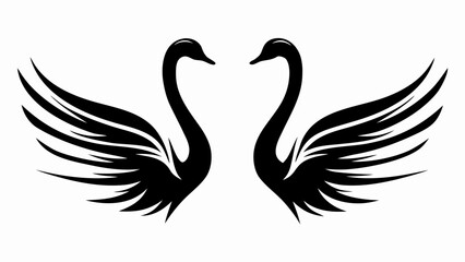 Elegant silhouette of two swans facing each other with stylized wings in black and white design