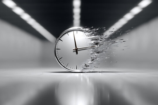 The clock is disintegrating as time runs out with a ticking clock showing the deadline approaching fast