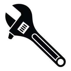 Obraz premium Black Adjustable Wrench Silhouette Isolated on White Background