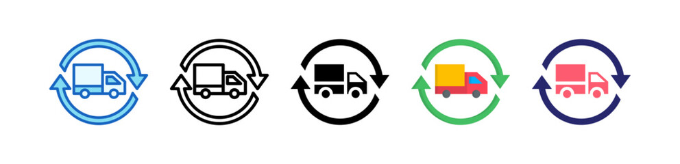 Delivery Truck Multiple Style Icon Set Collection.  