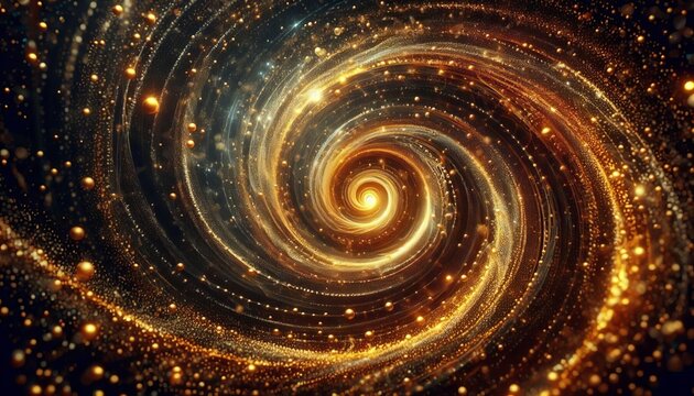A rotating helix of golden particles spiraling into a void