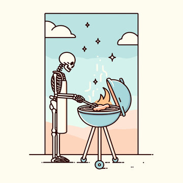 skeleton grilling barbecue outdoors clip art preview