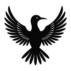 Fototapeta premium Black bird silhouette with outstretched wings on a white background