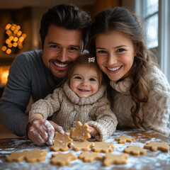 Family baking cookies together.