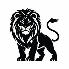 Fototapeta premium Black Lion Silhouette Standing Proudly with Detailed Mane and Tail