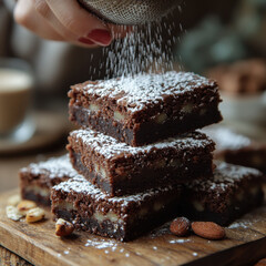 Person spinning brownie with powder.