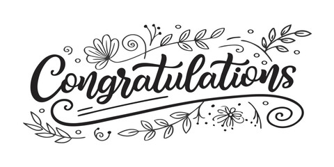 Congratulations decorative lettering with floral elements in black  