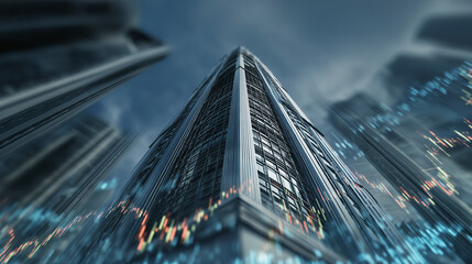 Dynamic graph analysis of urban skyscrapers financial district image modern architecture low angle economic trends
