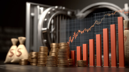 Investment growth graph in a bank vault financial analysis business environment close-up view