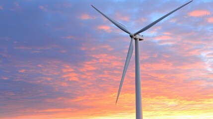 Obraz premium A wind turbine spinning gracefully against a dramatic sunset sky